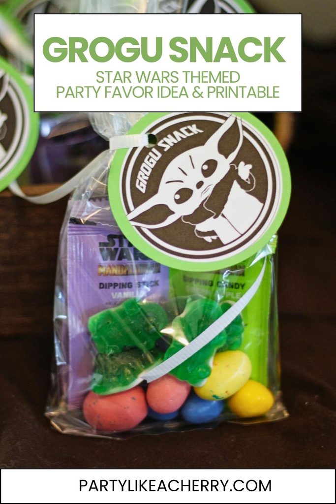An easy Star Wars party favor idea using some of Grogu's favorite treats and a printable