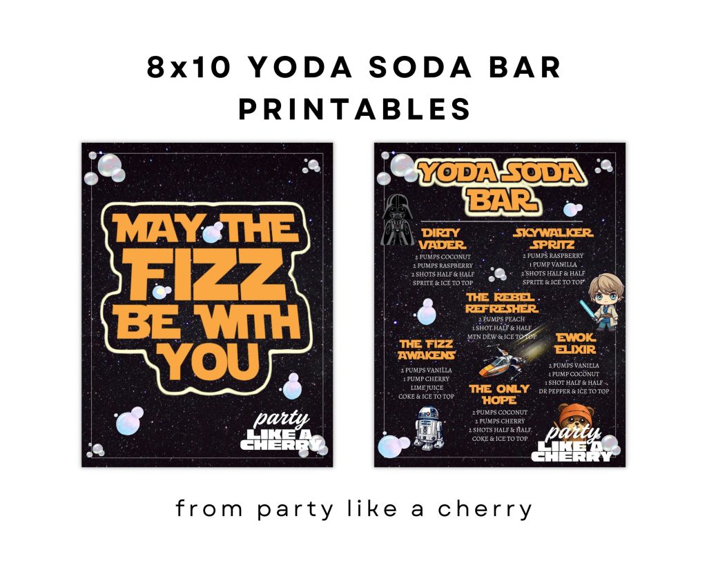 Printables for a Yoda Soda Star Wars Drink Station, included in Digital Bundle