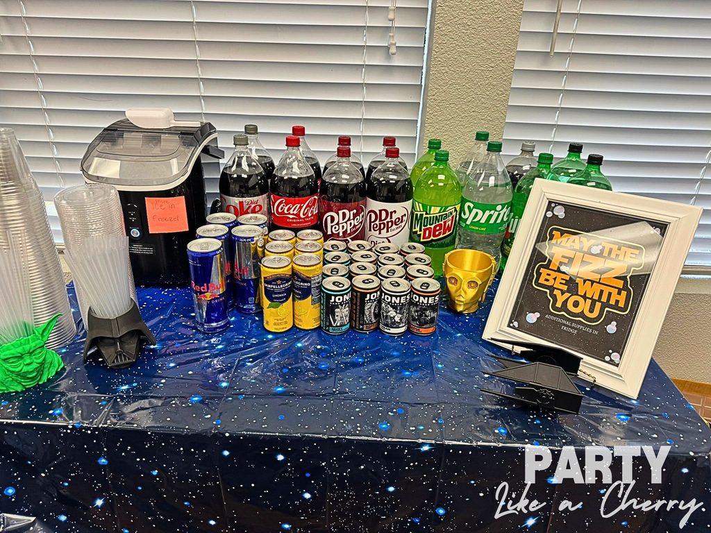 Yoda Soda Bar set up for Teacher Appreciation Week Star Wars theme